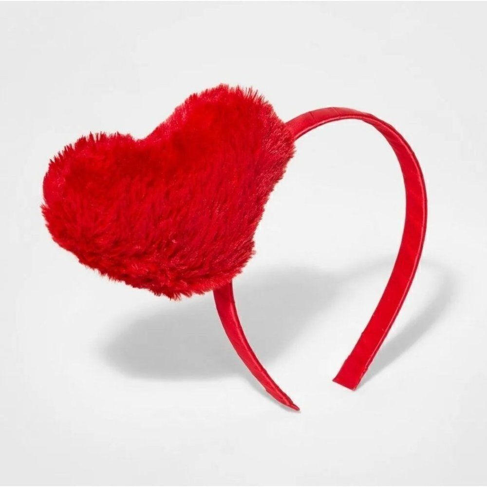 Red Heart Headband Furry Plush Red Heart Costume Accessories Valentines NEW